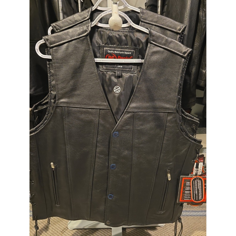 Daniel Smart Men's Black Leather Motorcycle Vest NWT – DS105 SZ L
